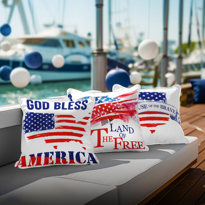 G128 Patriotic Decoration Land of Free Waterproof Throw Pillow | 18 x 18 in | Set of 4, Beautiful Cushion Covers for Independence Memorial Day Sofa Couch Decoration, Pillow Insert Included