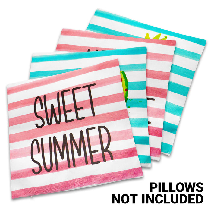 G128 Summer Decoration Hello Summer Pineapple Watermelon Waterproof Throw Pillow Covers | 18 x 18 in | Set of 4, Beautiful Cushion Covers for Summer Sofa Couch Decoration