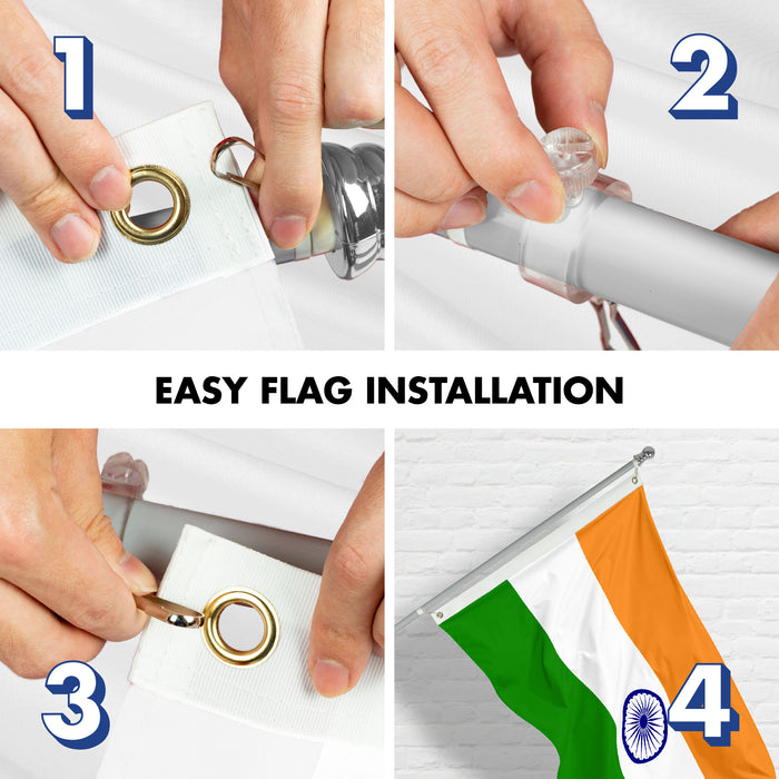 Flag Pole 6FT Silver Tangle Free & India Indian Flag 3x5 Ft Combo Printed 150D Polyester By G128