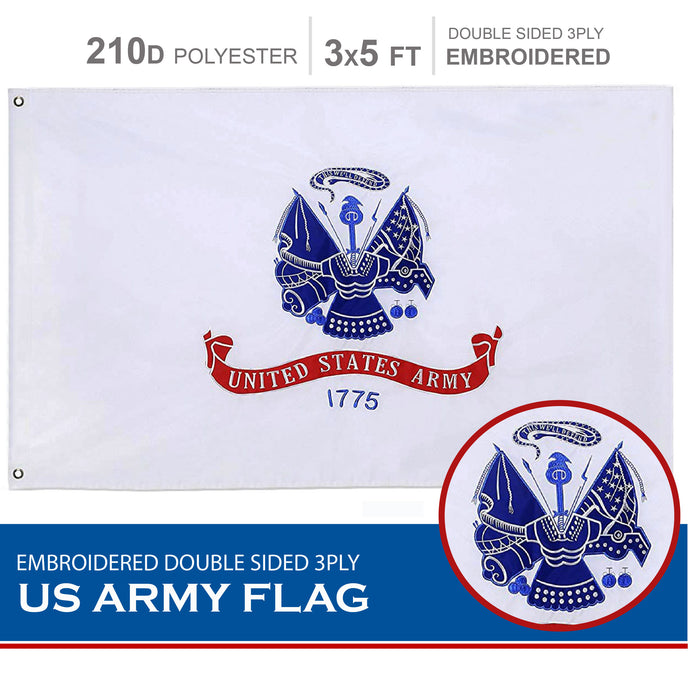 US Army Flag 210D Embroidered Polyester 3x5 Ft - Double Sided 3ply