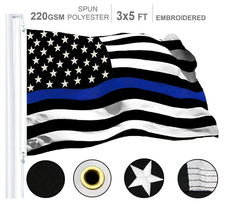 G128 Thin Blue Line Flag 220GSM Embroidered Spun Polyester 3x5 Ft ...