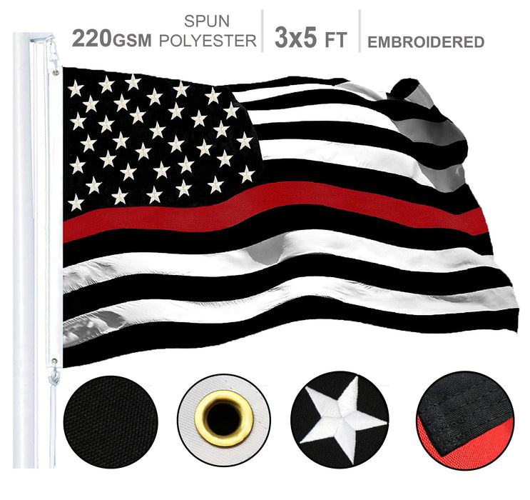 Thin Red Line Flag 220GSM Embroidered Spun Polyester 3x5 Ft