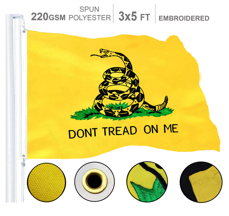 Gadsden (Dont Tread On Me) Flag 220GSM Embroidered Spun Polyester 3x5 Ft
