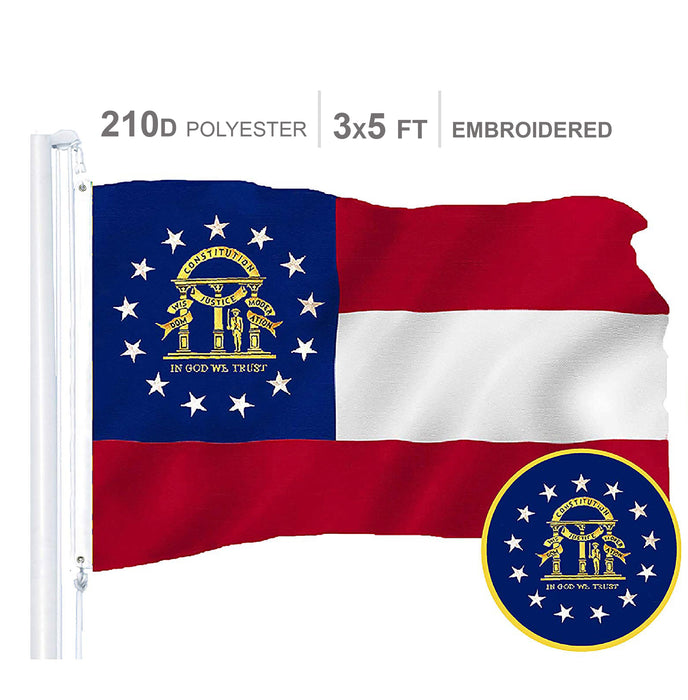 Georgia State Flag 210D Embroidered Polyester 3x5 Ft