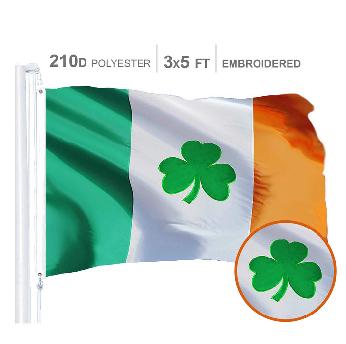 Irish Shamrock Flag 300D Embroidered Polyester 3x5 Ft
