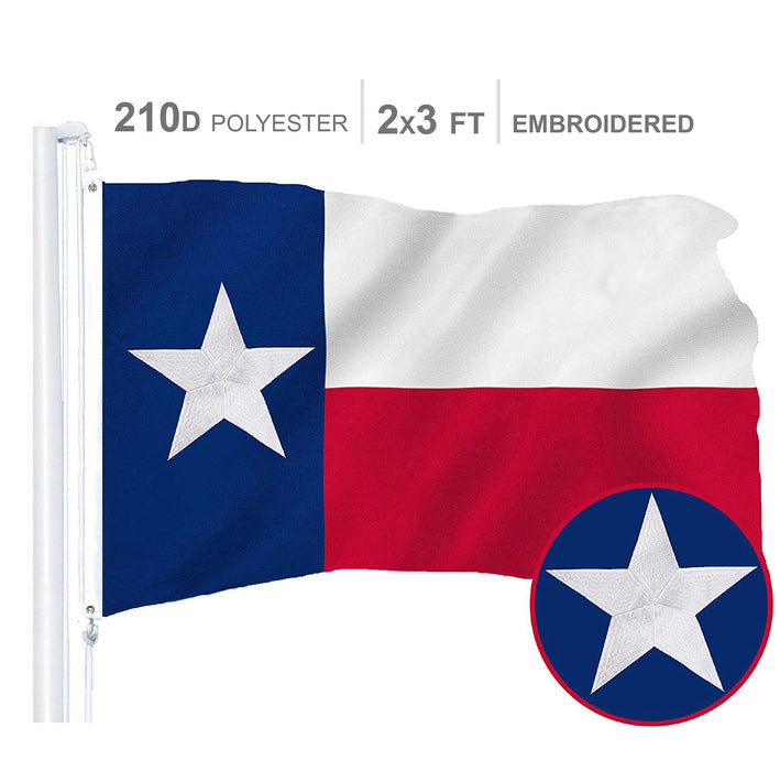 Texas State Flag 300D Embroidered Polyester 2X3 Ft