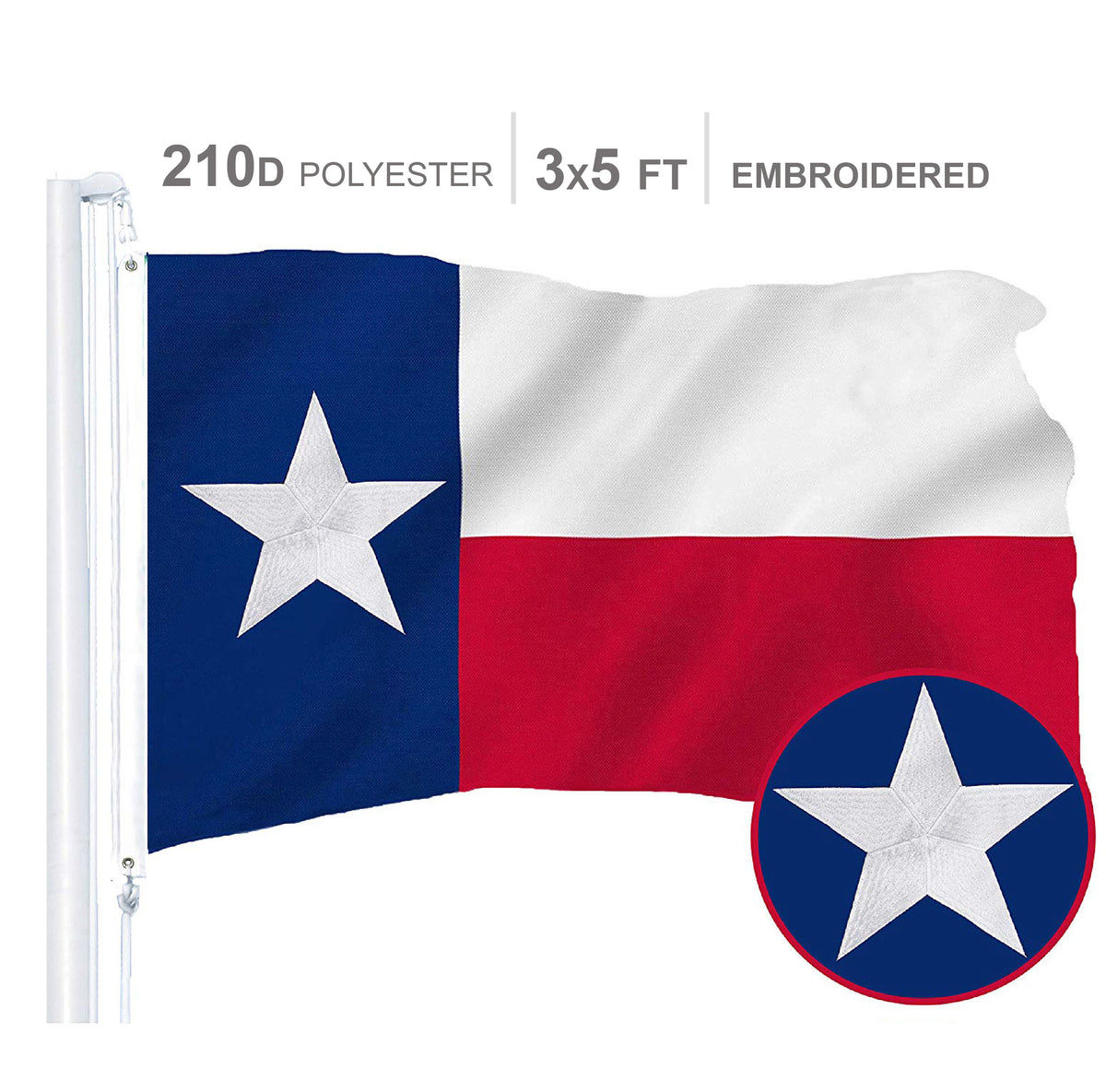 Texas State Flag 300D Embroidered Polyester 3x5 Ft — G128store.com