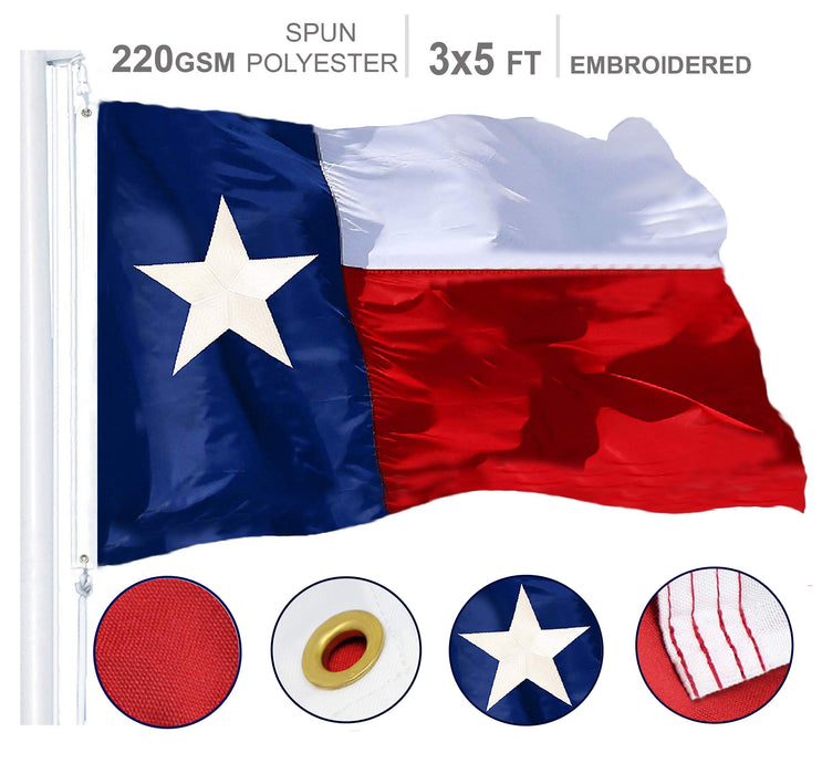 Texas State Flag 220GSM Embroidered Spun Polyester 3x5 Ft
