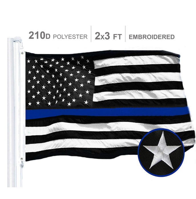 Thin Blue Line Flag 210D Embroidered Polyester 2x3 Ft