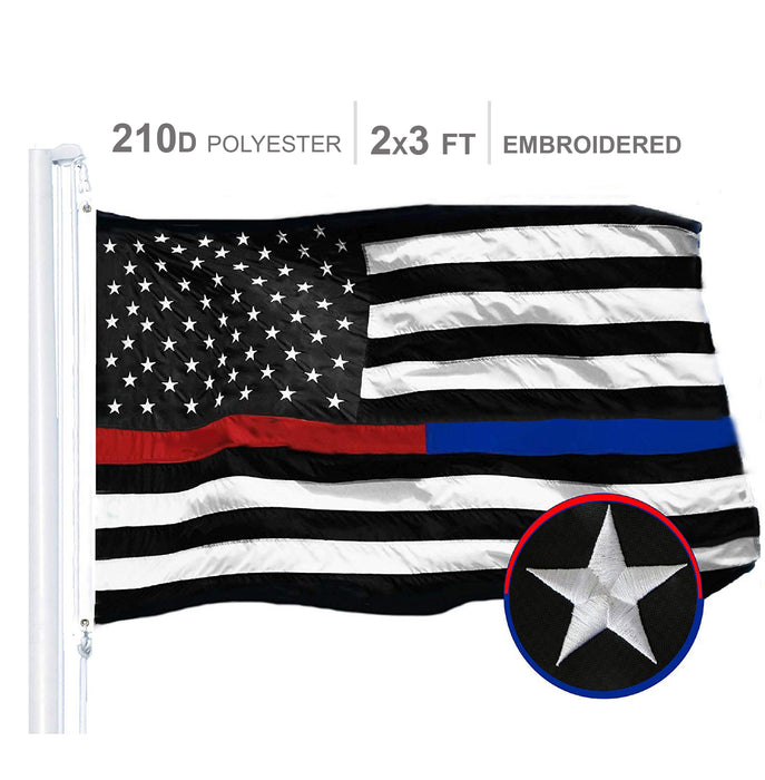 Thin Red & Thin Blue Line Flag 210D Embroidered Polyester 2x3 Ft